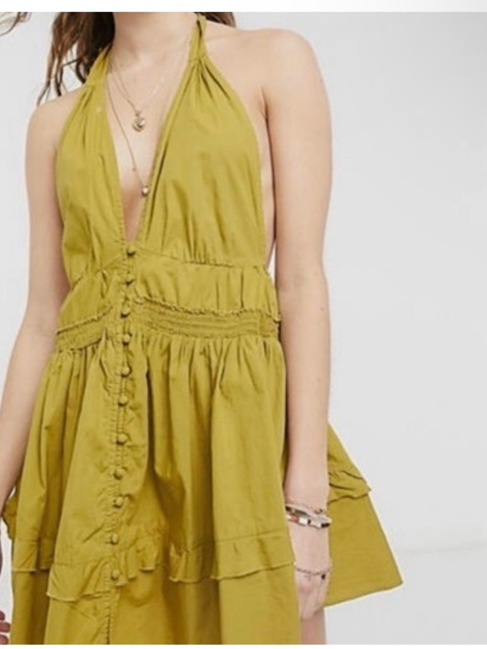 Free People Halter Mustard Mini Dress